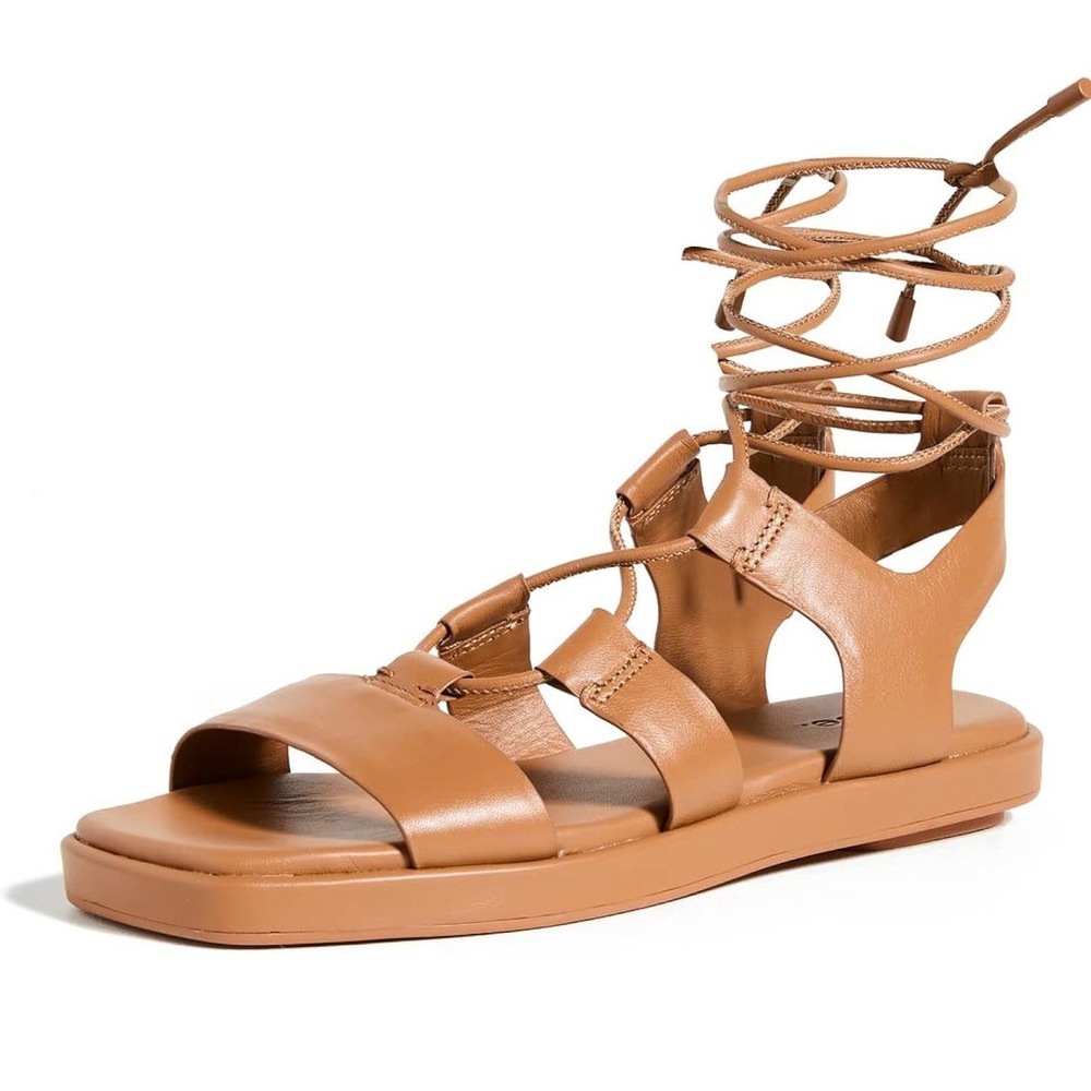 Vince Rockwell Gladiator Sandals Womens 5 Tan‎ Brown Faux Leather Lace Up Shoes